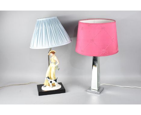 A Mirrored Chrome Based Table Lamp and a Figural Table Lamp, Both with Shades 