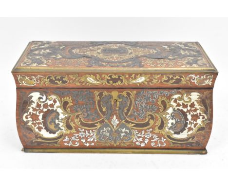 A 19th century French marquetry inlaid tea caddy, of slight bombe form, profusely inlaid with ivory and brass to depict a flo
