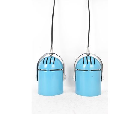 Two 1970s Stanislav Indra for Lidokov, Czechoslovakian hanging lights, each in light blue with chrome supports, 15cm high x 1