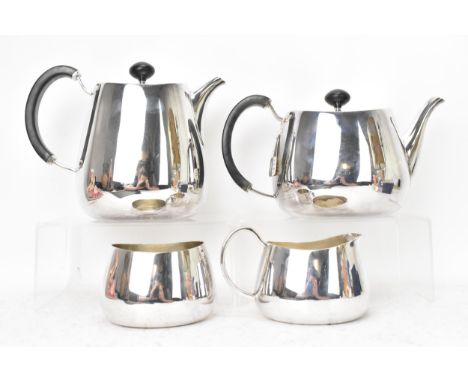 A Walker and hall electroplated 'Pride' pattern four piece tea set designed by David Mellor, circa each piece of plain taperi