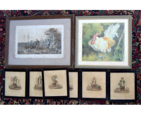 A print of a cockerel, signed Alan Barton '84, 25.5x23.5