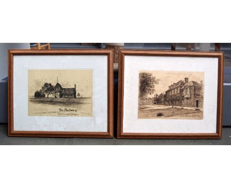 After Ed Burrow, prints of Marlborough College and two further signed prints by Christopher Hughes, a Spy print and others