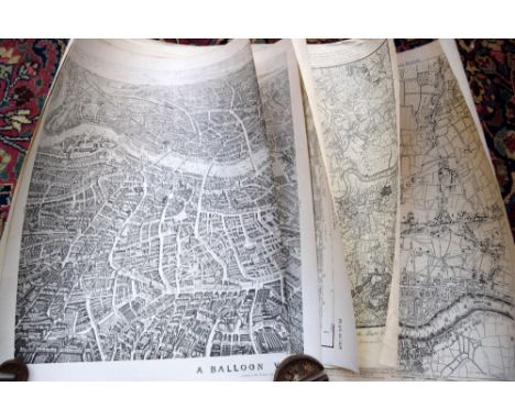 A Balloon View Of London circa 1851; 1953 Ordnance Survey Salisbury SU1429; two 18th century plans of London