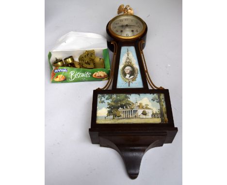 A Seth Thomas banjo wall clock  inset with portrait of George Washington and his house Mount Vernon, with brass and silvered 