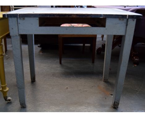 A vintage kitchen table on square tapered legs with enamel top 92 x 65 x 78cmH