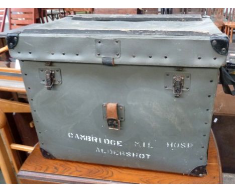 A Cambridge Hill Hospital laundry trunk, 48 x 62 x 40cm