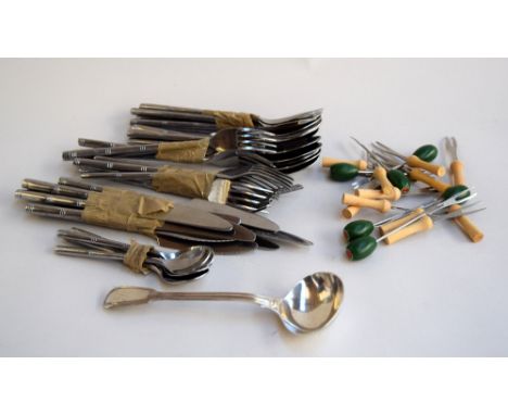 A set of quality flatware, possibly David Mellor, together with a late 19th century silver soup ladle marked 'GA' (77g)