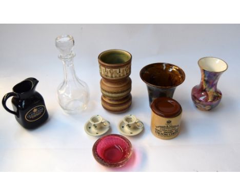 A selection of ceramics, to include studio art vase, art &crafts vase, together with other vase, engraved crystal decanter, w