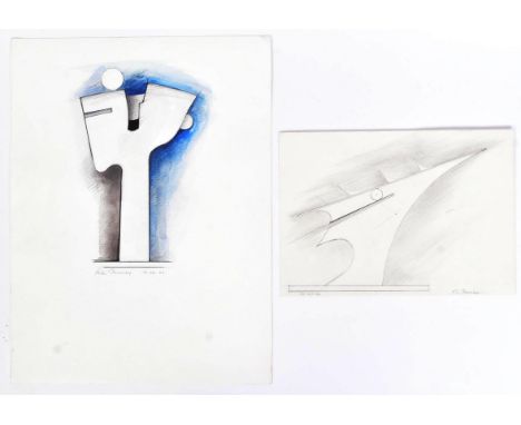 Peter Thursby (British 1930-2011) - two abstract studies in pencil and watercolour, both signed. The first dated 2007, the ot