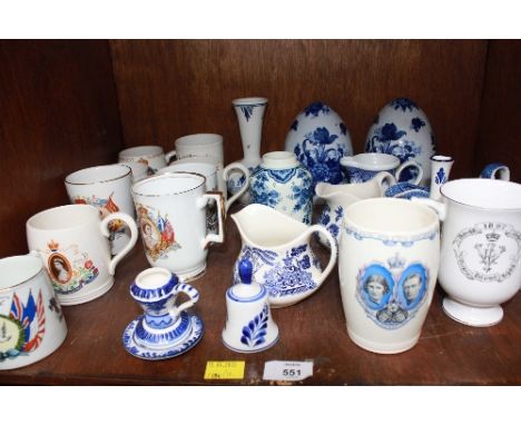 SECTION 49. A shelf lot of assorted Royal memorabilia and modern blue and white china.