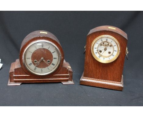Two oak cased mantel clocks (for restoration).