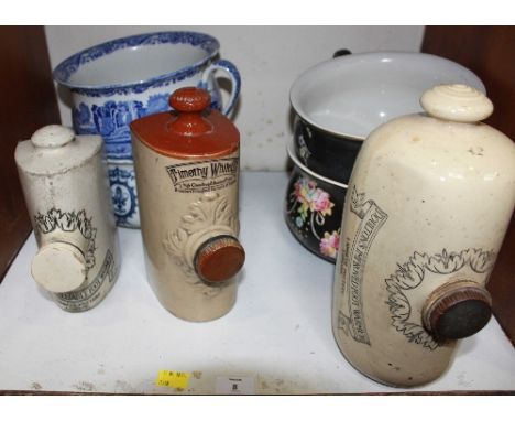 SECTION 8.  A Copeland Spode Italian pattern chamber pot, three other pottery chamber pots and three foot warmers.