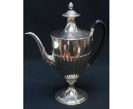 A George III silver pedestal coffee pot, hallmarked London 1792, the body of semi-fluted tapering form with reeded finial and