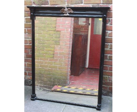 A black-painted over-mantel mirror of rectangular form, 136cm x 112cm