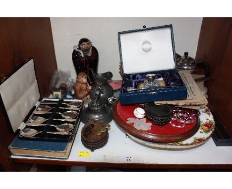 SECTION 15.  A collection of assorted items including a cased silver topped inkwell set, silver plated wares and other items.