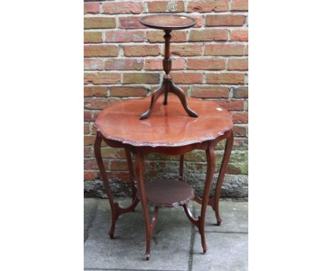 An Edwardian mahogany shaped top occasional table, together with a tripod wine table (2).