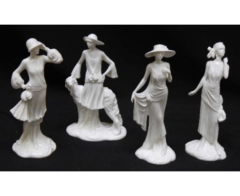 Four plain white Royal Worcester, porcelain figures from 'The 1920's Vogue Collection', 'Annie 1927, 'Clara 1925', 'Daisy 192