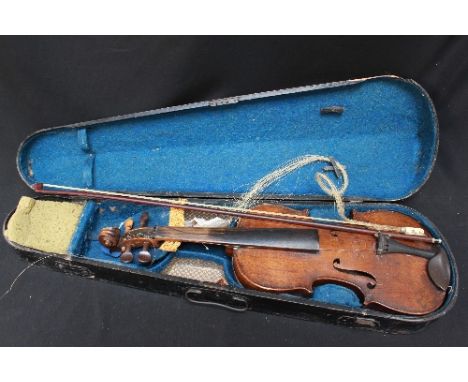 A 19th century 'Amati Model' violin, in poor condition, bearing label 'Amati Model Andreas Guarnerius Fecit Cremona Subtituto