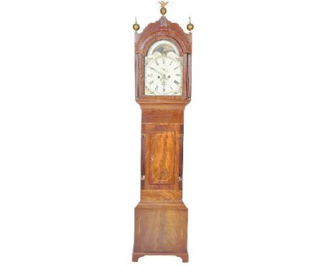 A 19th Century Victorian mahogany cased longcase grandfather clock by R. Palmer of Wedmore. The painted face signed having Ro