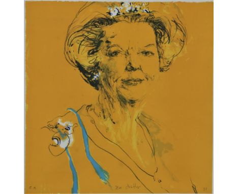 DRUKKER, SAM (BORN 1957), sig. and dat. '95,portrait of Queen  Beatrix, lithograph E/A 65 x 63 cm.DRUKKER, SAM (GEB. 1957), g