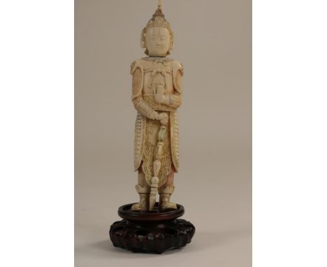 Carved bone Okimono sculpture of Bishamonten, God of the  warriors, Japan ca. 1920-1940, h. 21 cm. (ornament on head  broken)