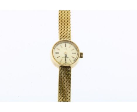 Yellow gold lady's wristwatch, manual winding, Omega, ca. 1960's,  585/000, gross w. 21 gr., total length ca. 17 cm, width ca