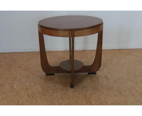 Eiken Art Deco ronde bijzettafel met etage, h. 66, diam. 70 cm.