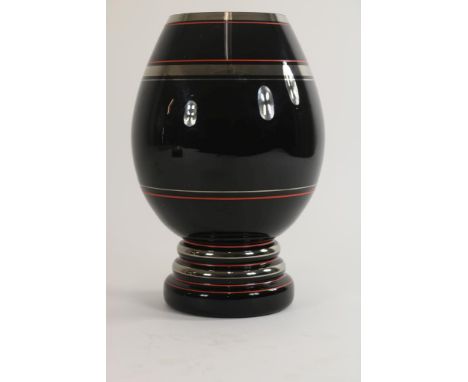 Zwartglazen Art Deco vaas met zilver/rood banddecor, De  Rupel-Boom, h. 32 cm. (schilfers)