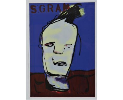 BROOD, HERMAN (1946-2001), sig. l.r.,'S.G. RAM', composition  with head, serigraph 38/125 72 x 50 cm.BROOD, HERMAN (1946-2001