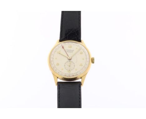 Rose gold wrist watch, manual winding, Charles Nicolet, Tramelan,  ca. 1940, seconds sub-dial and date indication, leather st