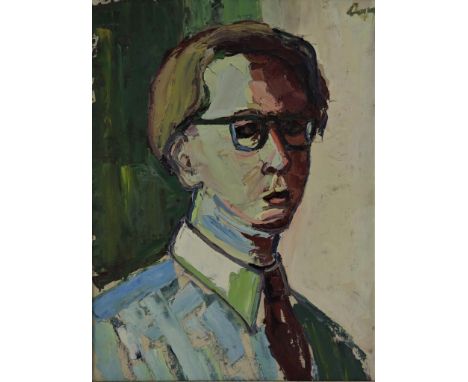 REYNIERS, ROGER, sig. verso. ,self-portrait, canvas 66 x 50 cm.REYNIERS, ROGER, ges. verso. , zelfportret, doek 66 x 50 cm.