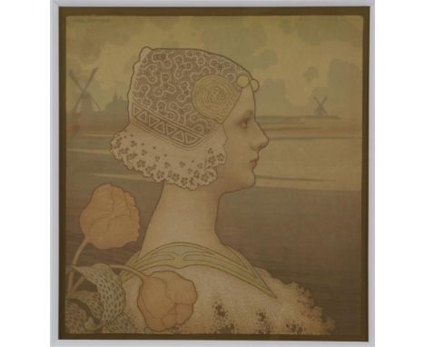 BERTHON, PAUL EMILE (1872-1909), signed u.l.,portrait of former Queen Wilhelmina, lithograph 37 x 34 cm.BERTHON, PAUL EMILE (