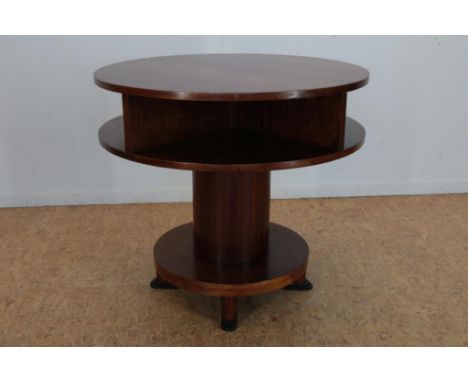Mahonie Art Deco ronde etagere tafel, h. 72, diam. 79 cm.