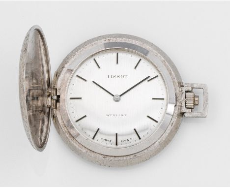 Savonette-Frackuhr "Stylist" von TissotWeißgold, gest. 585. Zifferblatt mit Stabindexen und -zeigern sowie Herstellerzeichen.