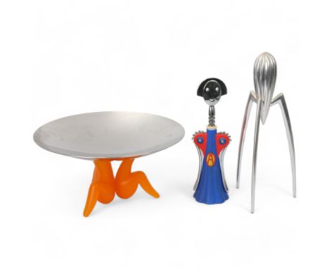 PHILLIPE STARCK for Alessi, Italy, a stainless steel and plastic centre bowl, a Juicy Salif citrus squeezer and a limited edi