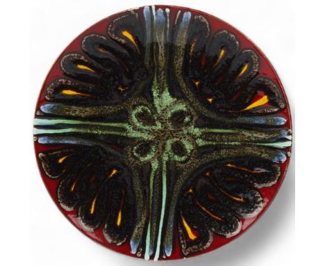 Poole Pottery, a Delphis charger painted by JEAN MILLERSHIP c.1966-69, makers marks to base, diameter 36cmGood condition, no 
