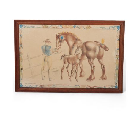 JOHN R SKEAPING, Lithograph print of Mare and Foal, School Prints Ltd, Baynard Press 1945, 49 x 75cm, framedBrowning of paper