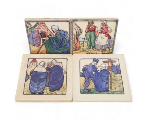 Four Carter and Co, Poole Pottery tiles, hand painted by Joseph Roelants for their Dutch series, largest 15.2cm SqAll are cra