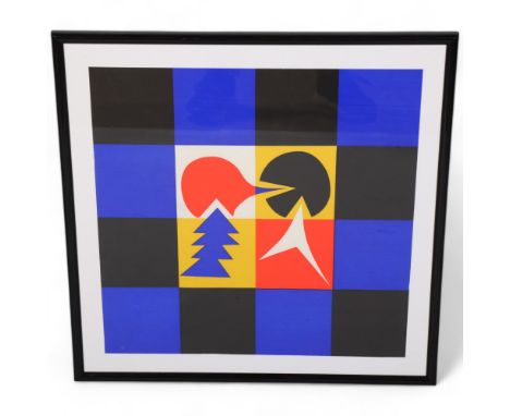 A vintage abstract lithograph print, unsigned, 48 x 48cm, framedGood condition 