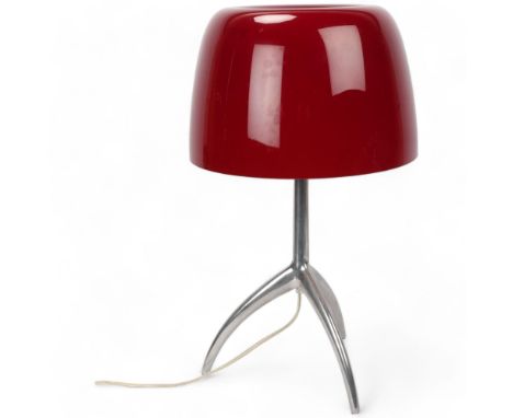 A Foscarini "Lumiere" table lamp, polished steel base and ruby glass shade, with dimmer switch, height 47cmGood condition, no