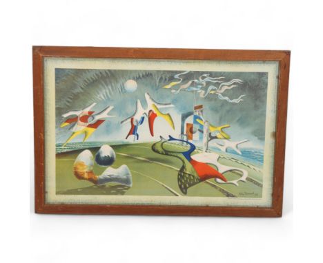 JOHN TUNNARD (1900-1971), "Holiday", a lithograph print for School Prints Ltd., BAynard Press 1947, image 75 x 49cm, framedSo