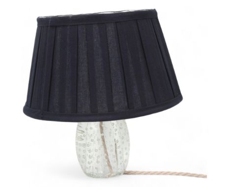 A Murano glass lamp, with clear bubble glass base and black fabric shade, overall height 27cmLamp base in good condition, rec