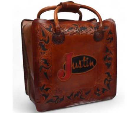 JIMI HENDRIX / MITCH MITCHELL INTEREST -&nbsp;A 'Justin' Brand (USA) Leather Bowling Bag. Measures 44 x 47 x 21cm. In very go