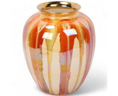 CAROLINE & STEPHEN ATKINSON-JONES, a slip-cast  ceramic vase, with gold lustre glaze, with original receipt, signed to base, 