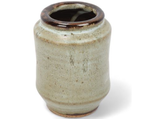 DAVID LEACH (1911-2005), Lowerdown Pottery, a tenmoku and grey glaze brushpot, DL and Lowerdown marks to base, height 11cmGoo