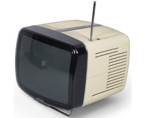 A Brion Vega "Doney" portable TV, white plastic body, with original manual, remote, cables etc, 12 inch screenGood condition,