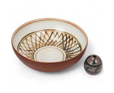 GUY SYDENHAM for Poole pottery, an Atlantis series fruit bowl, shape A14'3, diameter 29cm, together with an Atlantis vase dec