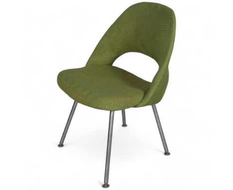 A vintage EERO SAARINEN conference chair, in original green fabric, brushed steel legs, designed 1957, height 79cmGood struct