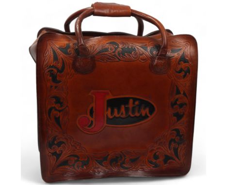 JIMI HENDRIX / MITCH MITCHELL INTEREST -&nbsp;A 'Justin' Brand (USA) Leather Bowling Bag. Measures 44 x 47 x 21cm. In very go