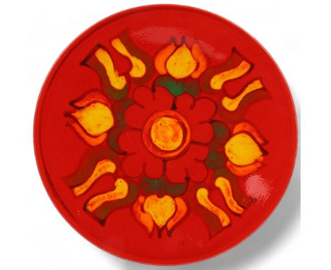 Poole Pottery, a Delphis charger painted by Ros Sommerfelt early 1970s', makers marks to base, diameter 35cmGood condition, n